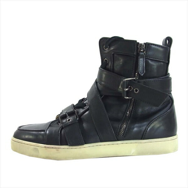 Christian Louboutin クリスチャンルブタン ベルテッド サイドジップ ハイカット  スニーカー 黒系 43【中古】
