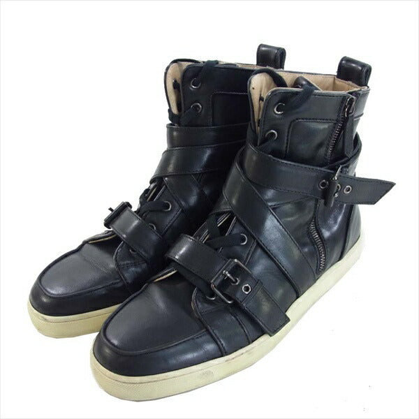 Christian Louboutin クリスチャンルブタン ベルテッド サイドジップ ハイカット  スニーカー 黒系 43【中古】