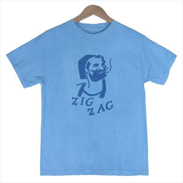 TENDERLOIN テンダーロイン T-TEE ZIG ZAG 藍染 加工 プリント Tシャツ 水色系 Ｓ【中古】