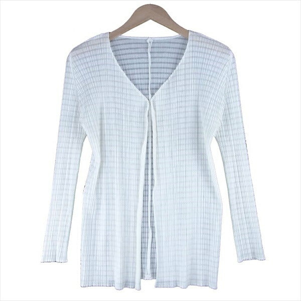 PLEATS PLEASE プリーツプリーズ イッセイミヤケ ISSEY MIYAKE PP51-JO834 シースルーボーダー レディース カーディガン ホワイト系 3【美品】【中古】