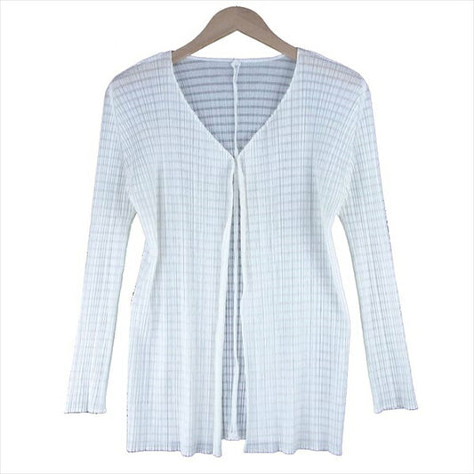 PLEATS PLEASE プリーツプリーズ イッセイミヤケ ISSEY MIYAKE PP51-JO834 シースルーボーダー レディース カーディガン ホワイト系 3【美品】【中古】
