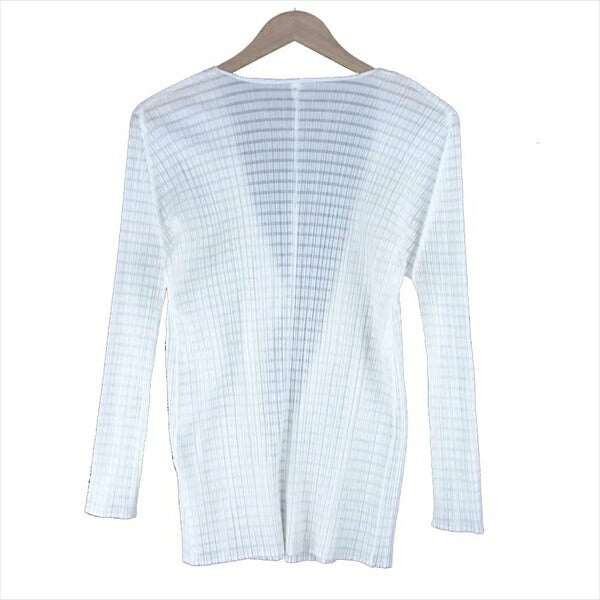 PLEATS PLEASE プリーツプリーズ イッセイミヤケ ISSEY MIYAKE PP51-JO834 シースルーボーダー レディース カーディガン ホワイト系 3【美品】【中古】