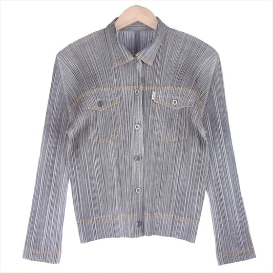 PLEATS PLEASE プリーツプリーズ イッセイミヤケ ISSEY MIYAKE PP73-JD408 Gジャンタイプ ジャケット レディース 長袖シャツ カーキ(オリーブグリーン)系 3【美品】【中古】