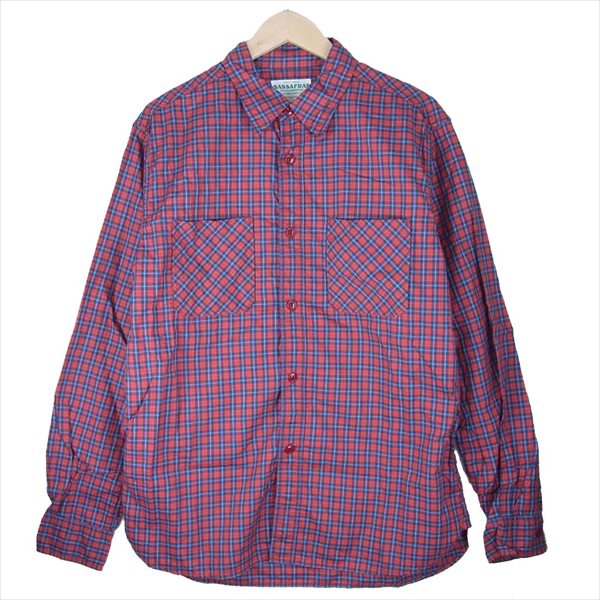 SASAFRAS ササフラス チェック ワーク 長袖シャツ レッド系 L【美品】【中古】