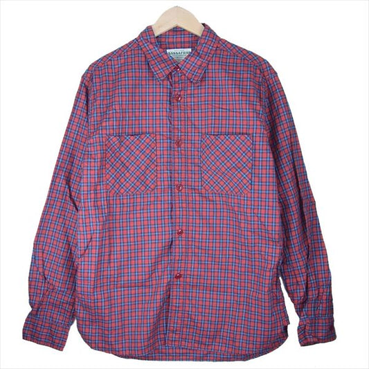 SASAFRAS ササフラス チェック ワーク 長袖シャツ レッド系 L【美品】【中古】