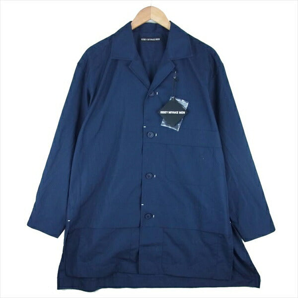 ISSEY MIYAKE イッセイミヤケ ME01-FJ112-75 オープンカラー シャツ コート ネイビー系 3【極上美品】【中古】