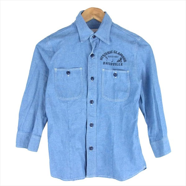 HYSTERIC GLAMOUR ヒステリックグラマー 0132AH08 プリント ワーク レディース 長袖シャツ インディゴブルー系【中古】