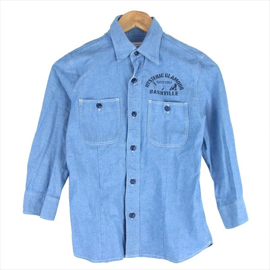 HYSTERIC GLAMOUR ヒステリックグラマー 0132AH08 プリント ワーク レディース 長袖シャツ インディゴブルー系【中古】