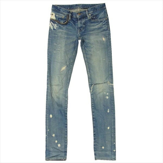 HYSTERIC GLAMOUR ヒステリックグラマー スタッズ クラッシュ リペア 加工 デニム パンツ インディゴブルー系 XXS【中古】