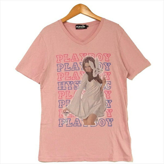 HYSTERIC GLAMOUR ヒステリックグラマー 1243CT01 プレイボーイ PlayBoy Vネック プリント レディース ピンク系 S【中古】