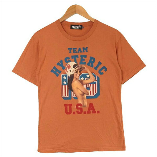 HYSTERIC GLAMOUR ヒステリックグラマー 12171CT05 プレイボーイ PlayBoy Team HYS ガールプリント レディース オレンジ系 XS【中古】