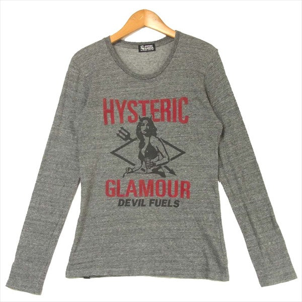 HYSTERIC GLAMOUR ヒステリックグラマー 01173CL07 クルーネック プリント 長袖 レディース Tシャツ グレー系 FREE【中古】