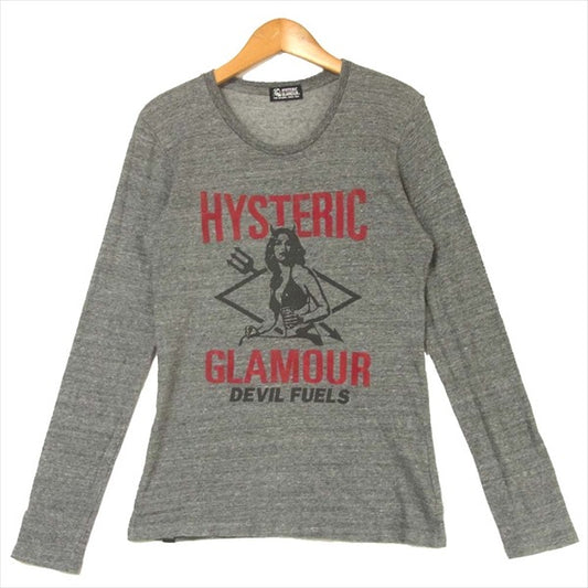 HYSTERIC GLAMOUR ヒステリックグラマー 01173CL07 クルーネック プリント 長袖 レディース Tシャツ グレー系 FREE【中古】