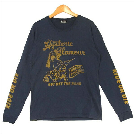 HYSTERIC GLAMOUR ヒステリックグラマー 01173CL11 クルーネック ガールプリント 長袖 レディース ネイビー系 FREE【中古】