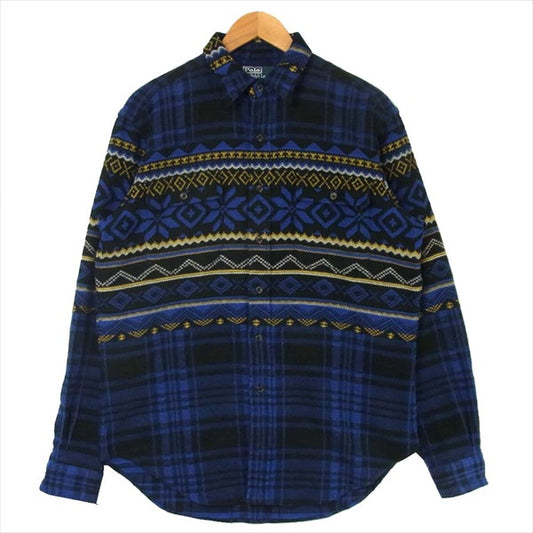 POLO RALPH LAUREN ポロ・ラルフローレン ヘビーネル ノルディック総柄 チェック 長袖シャツ ブルー系 M【中古】