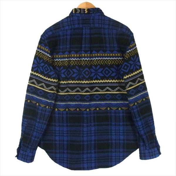 POLO RALPH LAUREN ポロ・ラルフローレン ヘビーネル ノルディック総柄 チェック 長袖シャツ ブルー系 M【中古】