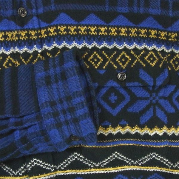 POLO RALPH LAUREN ポロ・ラルフローレン ヘビーネル ノルディック総柄 チェック 長袖シャツ ブルー系 M【中古】