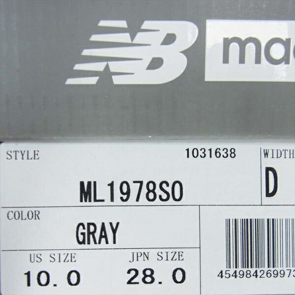 NEW BALANCE ニューバランス × ウールリッチ WOOLRICH ML1978SO スニーカー グレー系 28cm【新古品】【未使用】【中古】