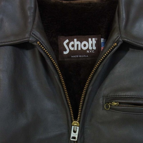 schott ショット 着脱可能ボアライナー付き シングル ライダース レザー ジャケット ダークブラウン系 38【中古】
