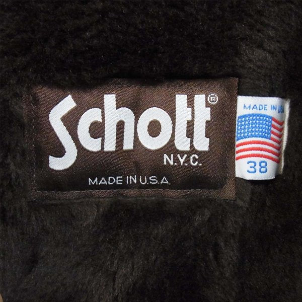 schott ショット 着脱可能ボアライナー付き シングル ライダース レザー ジャケット ダークブラウン系 38【中古】