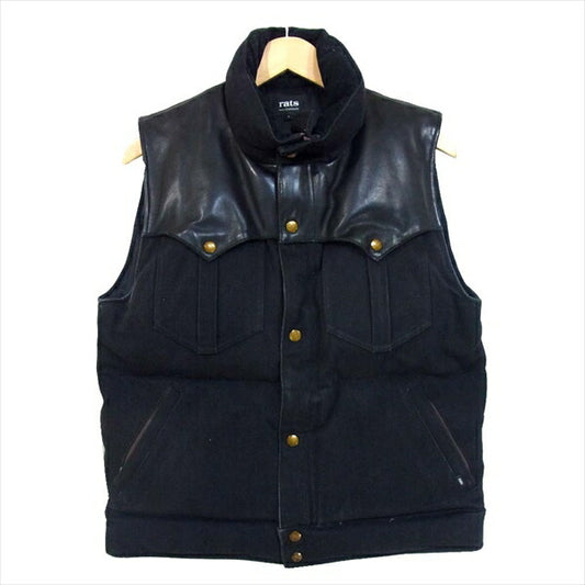 RATS ラッツ 13 RV-0903 BLACK DENIM DOWN VEST レザー切替 ブラックデニム ダウン 黒系 L【中古】