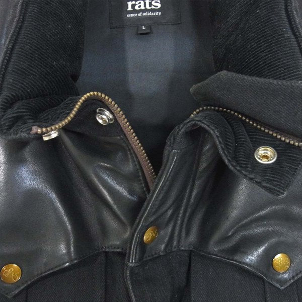 RATS ラッツ 13 RV-0903 BLACK DENIM DOWN VEST レザー切替 ブラックデニム ダウン 黒系 L【中古】
