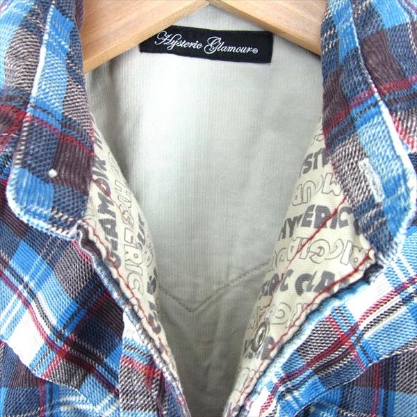 HYSTERIC GLAMOUR ヒステリックグラマー 0121AH01 チェック ウエスタン 長袖シャツ レディース 長袖シャツ 青系 FREE【中古】