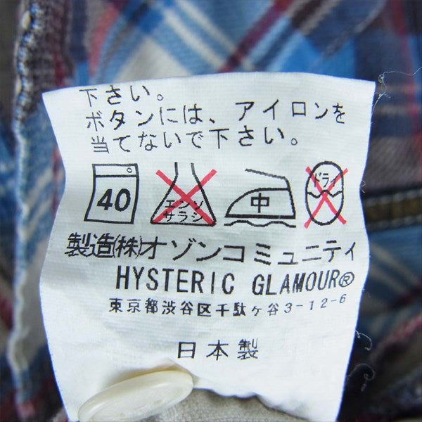 HYSTERIC GLAMOUR ヒステリックグラマー 0121AH01 チェック ウエスタン 長袖シャツ レディース 長袖シャツ 青系 FREE【中古】