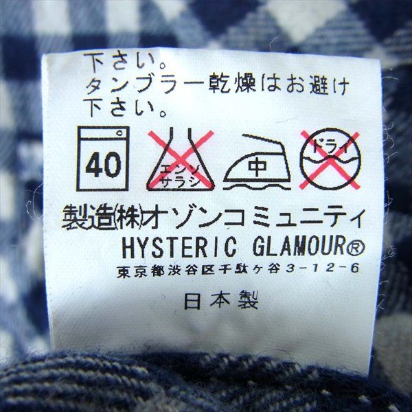 HYSTERIC GLAMOUR ヒステリックグラマー 0104AH04 チェック シャツ ワンピース レディース 長袖シャツ ネイビー系 FREE【中古】
