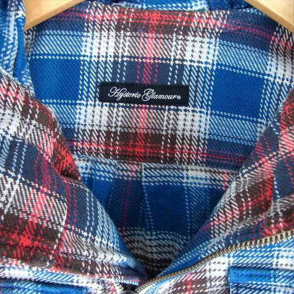 HYSTERIC GLAMOUR ヒステリックグラマー 0104AH01 ネルチェック ジップ パーカー レディース パーカー ブルー系 FREE【中古】