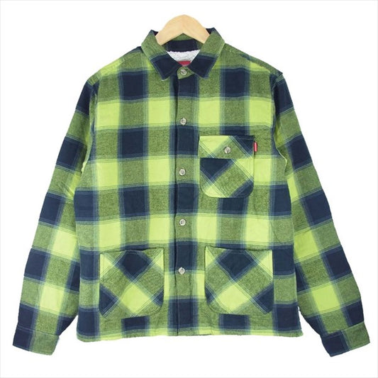 Supreme シュプリーム 17AW Buffalo Plaid Sherpa Lined Chore Shirt バッファローチェック ボア 長袖シャツ ライトグリーン系 S【中古】