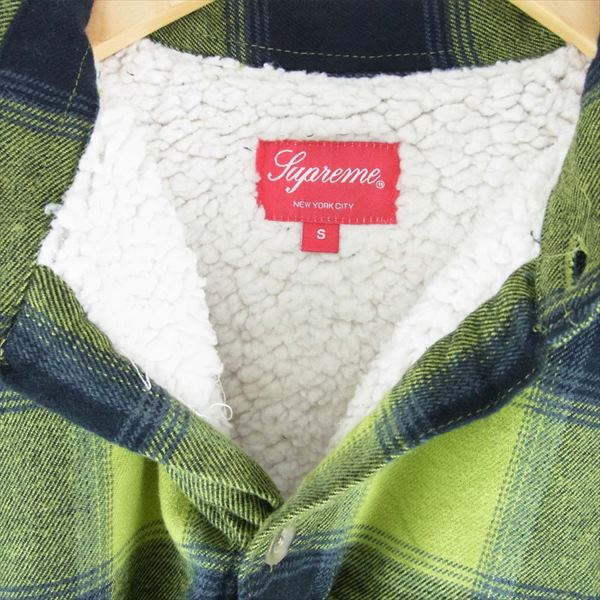 Supreme シュプリーム 17AW Buffalo Plaid Sherpa Lined Chore Shirt バッファローチェック ボア 長袖シャツ ライトグリーン系 S【中古】
