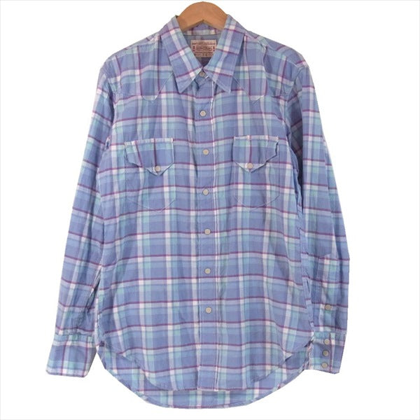 BONCOURA ボンクラ ウエスタン チェック メンズ 日本製 コットン 長袖シャツ 水色系 36【中古】