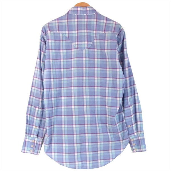 BONCOURA ボンクラ ウエスタン チェック メンズ 日本製 コットン 長袖シャツ 水色系 36【中古】