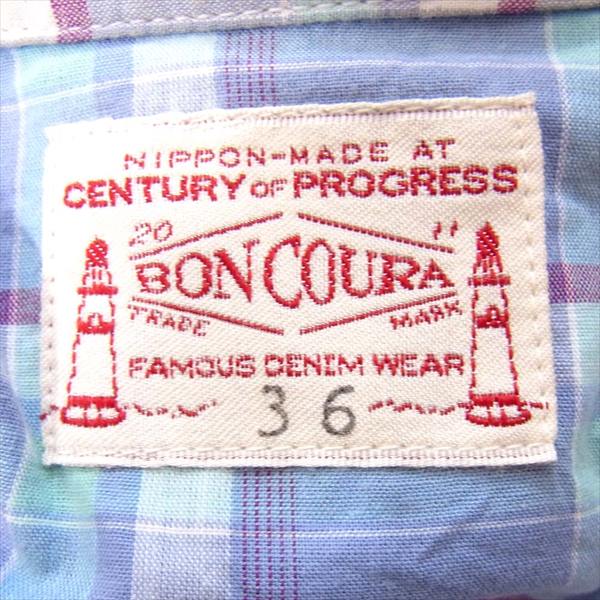 BONCOURA ボンクラ ウエスタン チェック メンズ 日本製 コットン 長袖シャツ 水色系 36【中古】