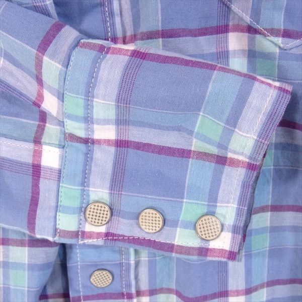 BONCOURA ボンクラ ウエスタン チェック メンズ 日本製 コットン 長袖シャツ 水色系 36【中古】