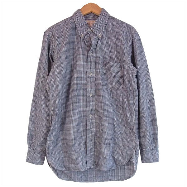 BONCOURA ボンクラ ボタンダウン チェック コットン メンズ 日本製 長袖シャツ 紺×白 36【中古】