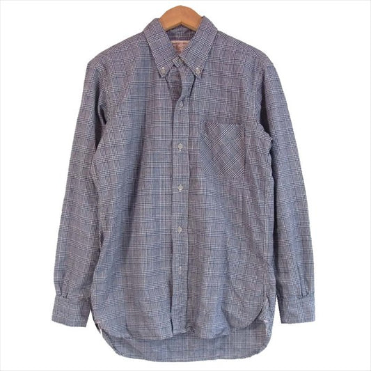 BONCOURA ボンクラ ボタンダウン チェック コットン メンズ 日本製 長袖シャツ 紺×白 36【中古】