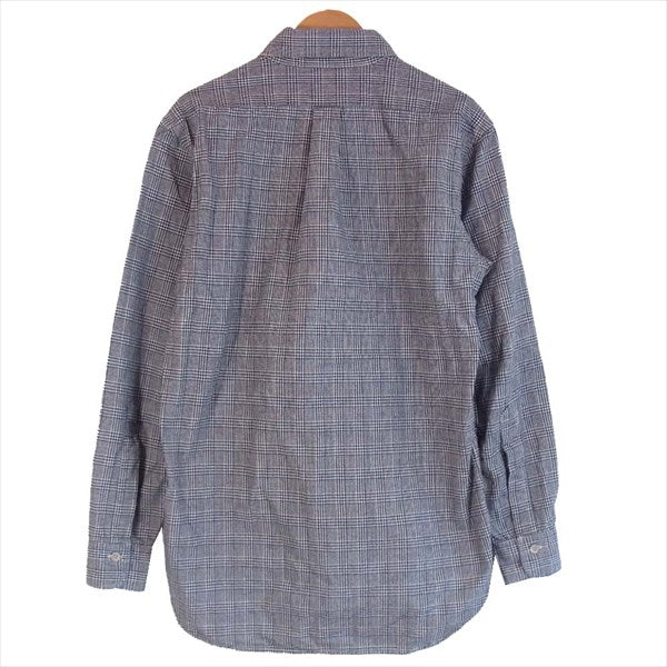 BONCOURA ボンクラ ボタンダウン チェック コットン メンズ 日本製 長袖シャツ 紺×白 36【中古】