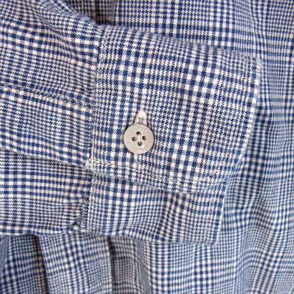 BONCOURA ボンクラ ボタンダウン チェック コットン メンズ 日本製 長袖シャツ 紺×白 36【中古】