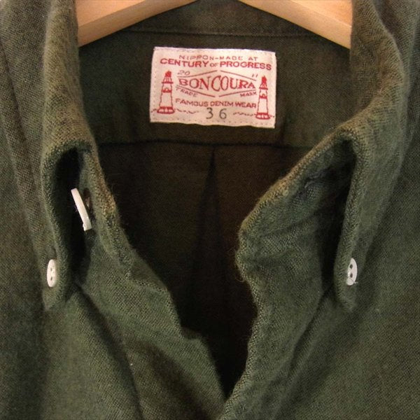 BONCOURA ボンクラ ボタンダウン メンズ 日本製 長袖シャツ カーキ(オリーブグリーン)系 36【中古】