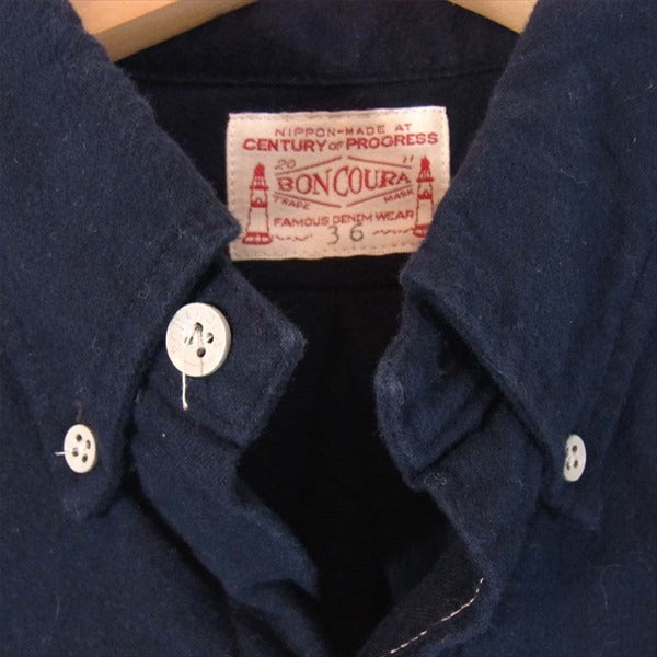 BONCOURA ボンクラ ボタンダウン 日本製 コットン メンズ 長袖シャツ ネイビー系 36【中古】