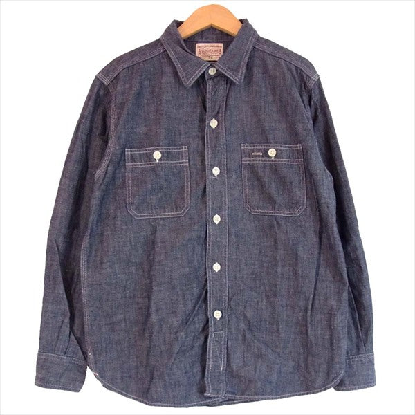 BONCOURA ボンクラ メンズ ボタンダウン ワーク 長袖シャツ インディゴブルー系 36【中古】