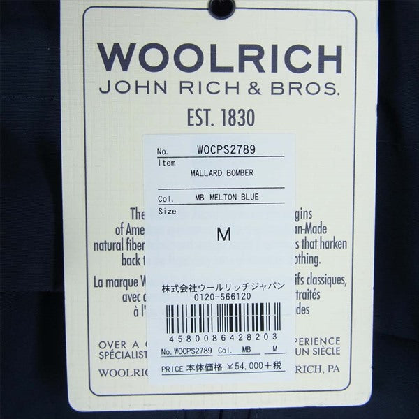 WOOLRICH ウールリッチ WOCPS2789 MALLARD BOMBER マラード ボンバー ジャケット  ネイビー系 USA S【新古品】【未使用】【中古】