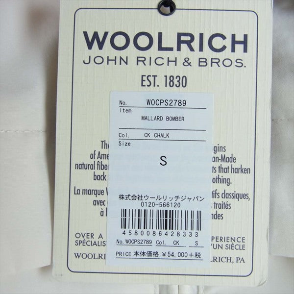 WOOLRICH ウールリッチ WOCPS2789 MALLARD BOMBER マラード ボンバー ベージュ系 USA XS【新古品】【未使用】【中古】