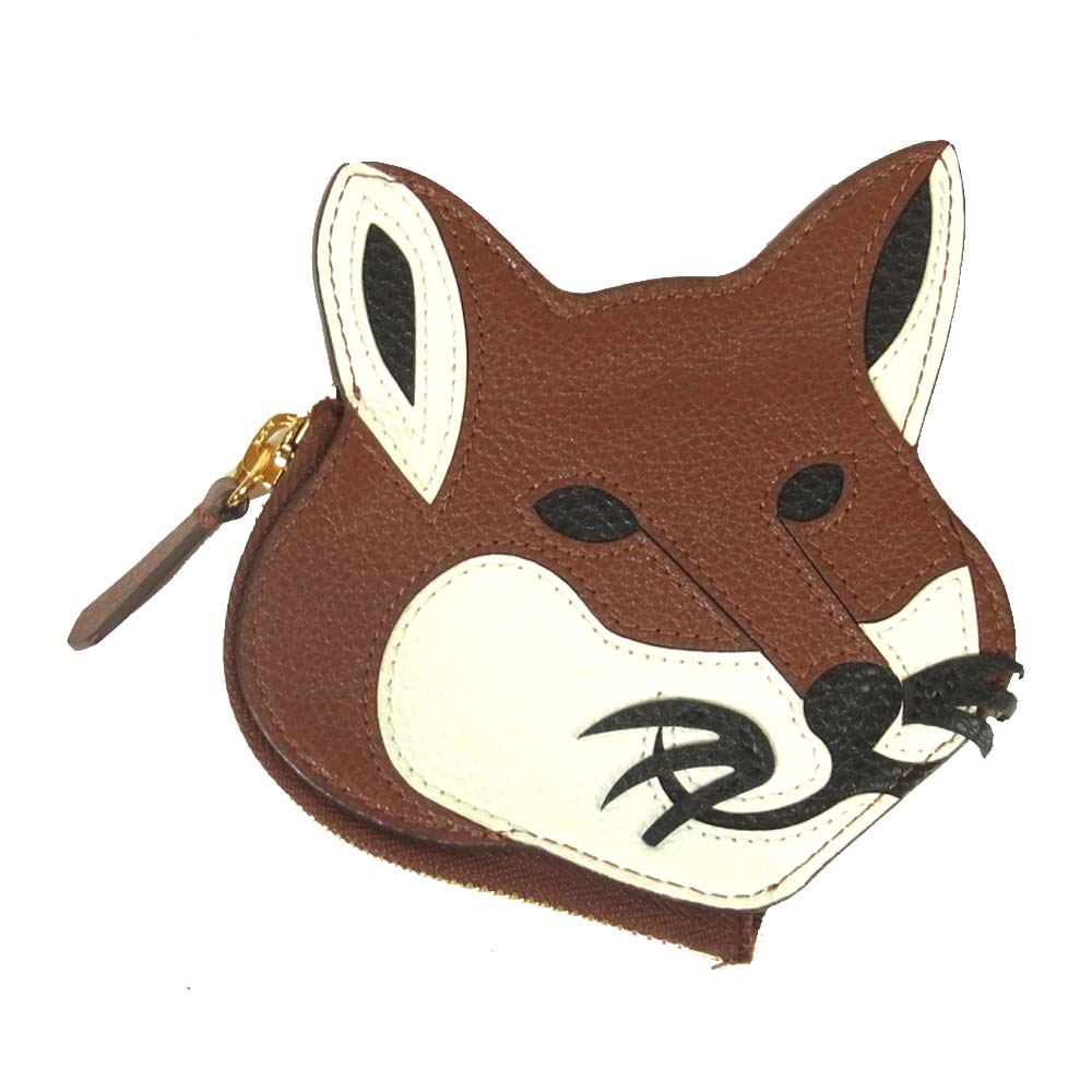 MAISON KITSUNE メゾンキツネ BU05305AL 1001 FOX HEAD LEATHER COIN PURSE コインケース ブラウン系【美品】【中古】