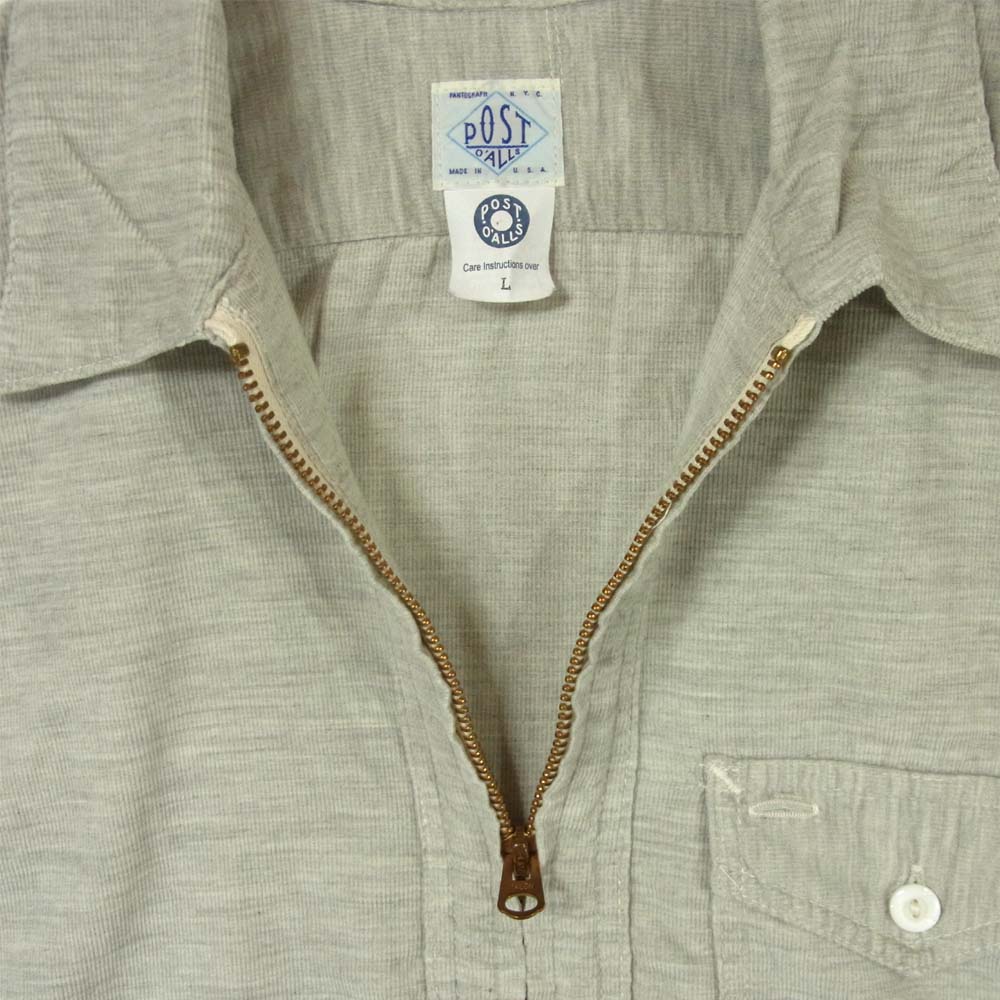 POST OVERALLS ポストオーバーオールズ プルオーバー ジップ 半袖シャツ グレー系 L【中古】