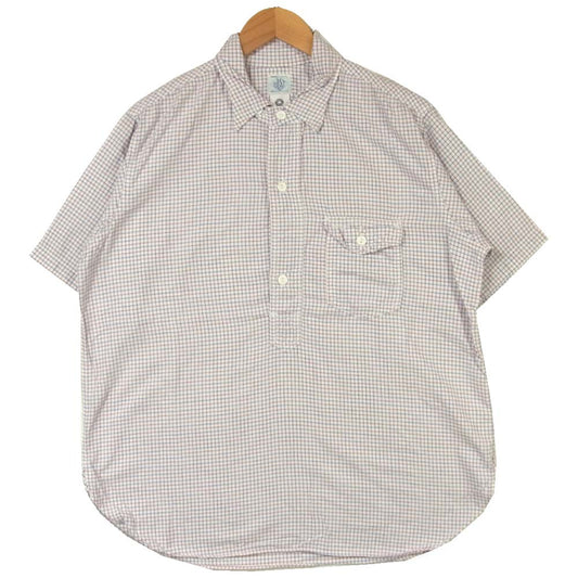 POST OVERALLS ポストオーバーオールズ プルオーバー チェック 半袖シャツ オフホワイト系 レッド系 ブルー系 L【中古】