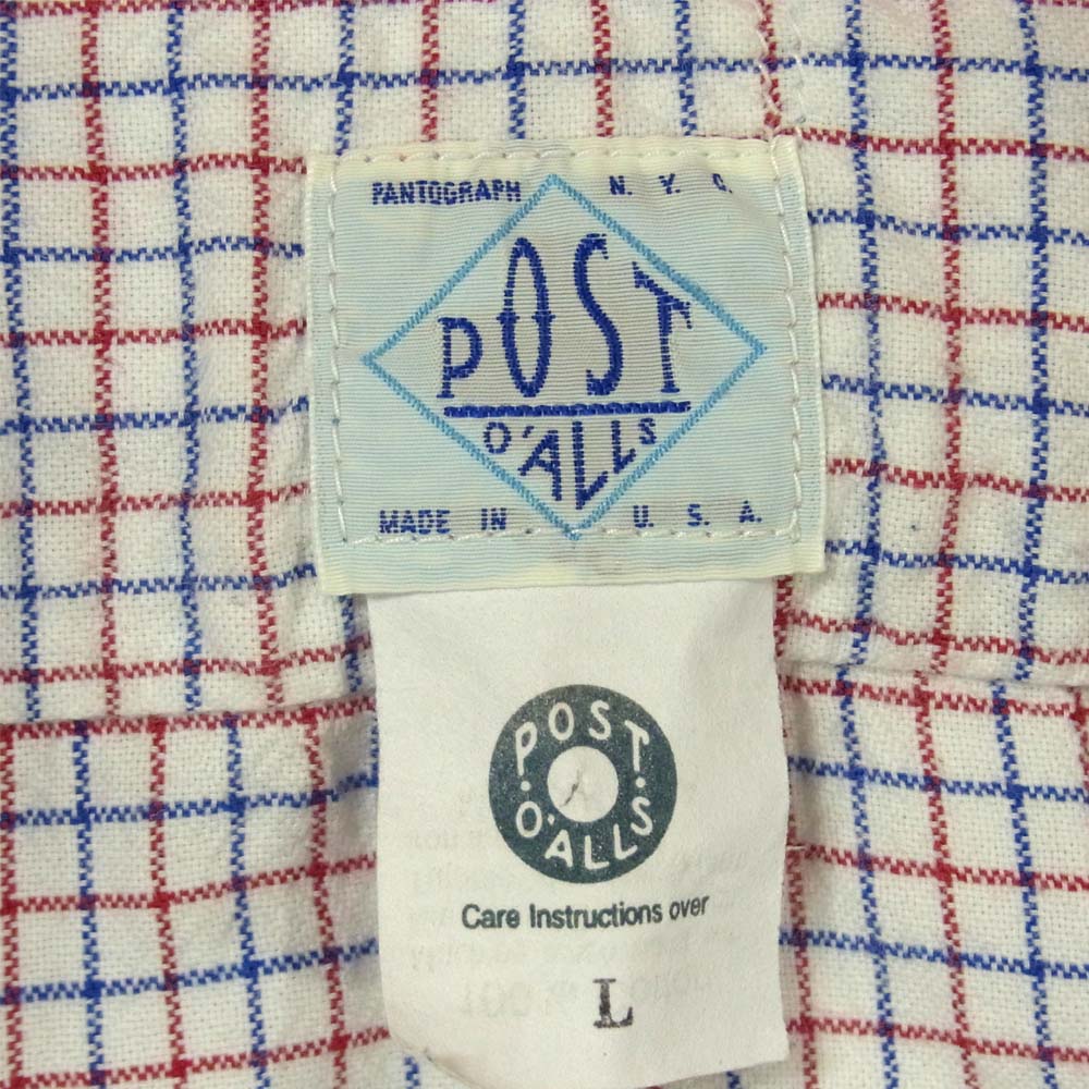 POST OVERALLS ポストオーバーオールズ プルオーバー チェック 半袖シャツ オフホワイト系 レッド系 ブルー系 L【中古】
