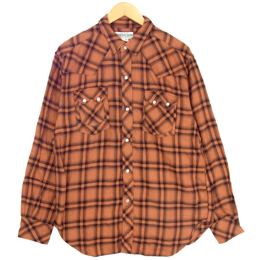 SASAFRAS ササフラス ウエスタン チェック 長袖シャツ オレンジ系 L【中古】